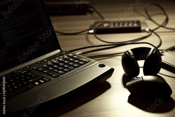 Obraz High-tech laptop with wireless accessories