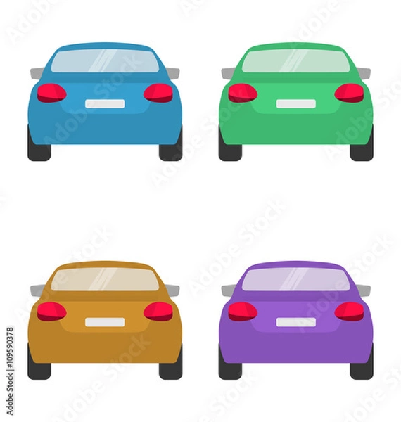 Fototapeta Set of back of cars in vector on white background