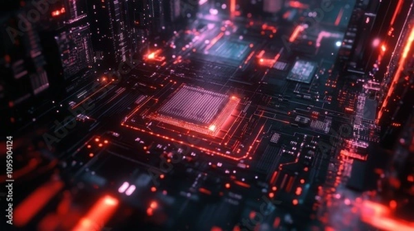 Obraz Futuristic Microchip Circuit with AI Elements