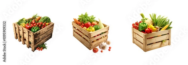 Fototapeta Wooden Box With Vegtables Isolated on white background 