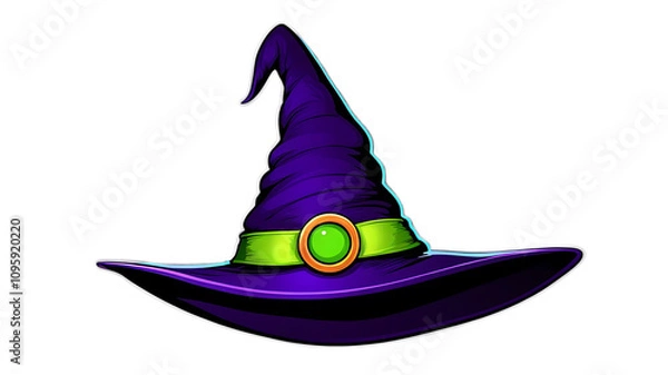 Fototapeta A Creepy Witch Hat with a Purple Band and a Green Glow, Isolated on Transparent Background