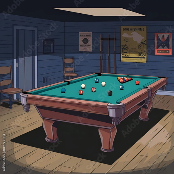 Fototapeta billiard table with balls and cue
