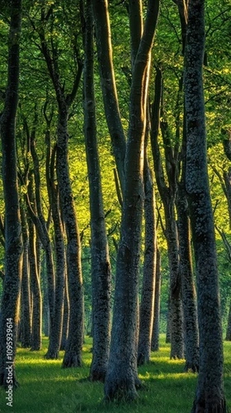 Fototapeta Dense grove trees captured in the morning light