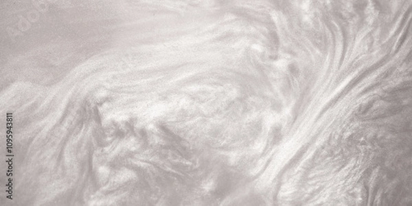 Obraz Shimmering silver abstract background. Liquid glitter paint texture waves and swirls. Beautiful shiny white glitter texture. Metallic silver paint close-up as a holiday background.