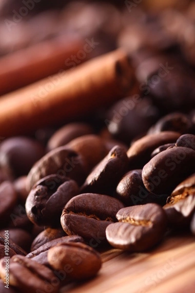 Obraz Cinnamon on coffee beans