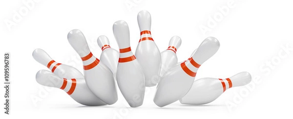 Obraz bowling strike 3D rendering, on a white background