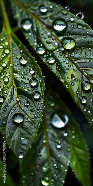 Obraz water drops on leaf