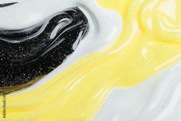 Fototapeta Bold Yellow and Black Abstract Liquid Art with High Contrast
