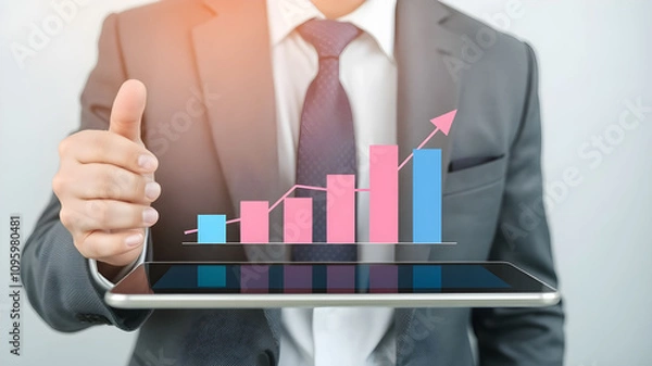 Obraz Businessman holding of bar graph with percentage financial banking and chart growth business concept