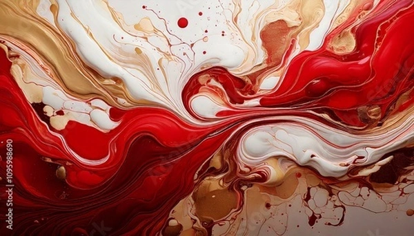 Obraz background　赤系の抽象画、ポーリングアート、フルイドアート風
