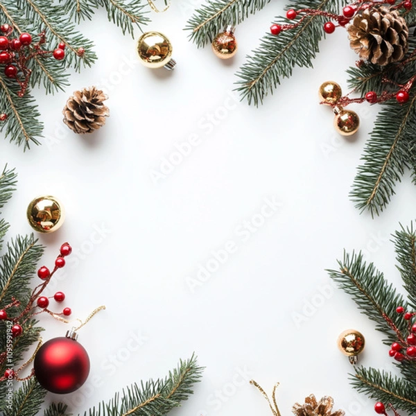 Fototapeta christmas background with fir branches and cones