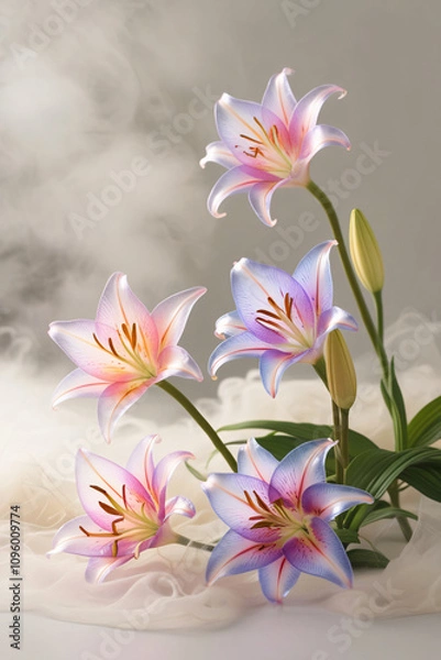 Fototapeta beautiful light spectrum lily flowers, flower pattern, lily flower background, created by Generative AI