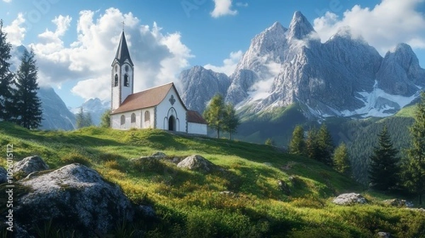 Fototapeta  Panorama of Johannesberg Chapel and Traunstein Mountain with Scenic View