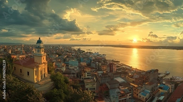 Fototapeta  Panoramic Photo of the View of Guayaquil from the Top of the City