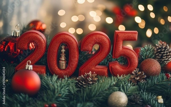 Obraz big bold numbers "2025" close-up podium christmas mockup