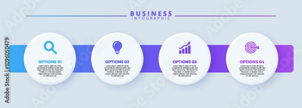 Fototapeta Design template for vector infographic labels with icons and 4 options or steps. Suitable for process diagrams, presentations, workflow layouts, banners, flow charts, and infographics.