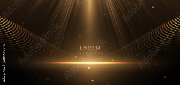 Fototapeta Scene elegant gold glowing line with lighting effect sparkle on black background. Template premium award design.