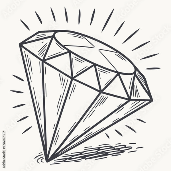 Fototapeta Elegant Hand-Drawn Diamond with Light Reflection