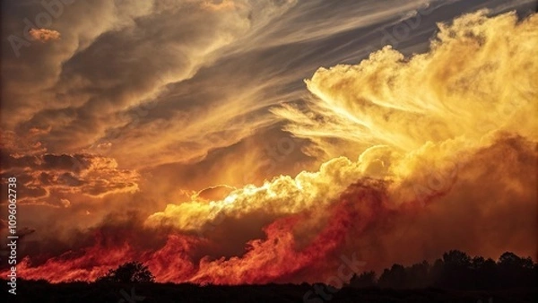 Obraz Swirling clouds of yellow and red in a mesmerizing abstract fire scene, gradient effect, swirling patterns, vibrant colors