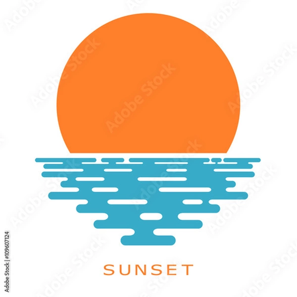 Obraz Sunset on a white background. sunset sun, icon, isolate. Flat su