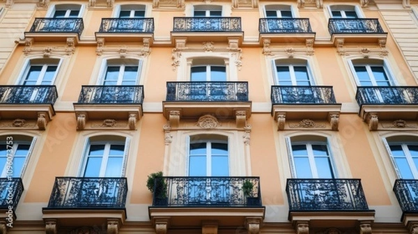 Fototapeta Geometric Residential Apartment Building with Balconies