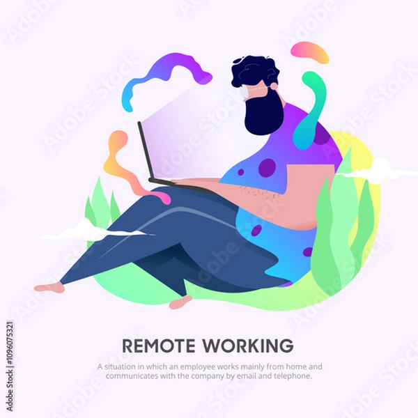 Obraz Remote Working Vector Flat Illustration with Modern Gradients. Eps.10