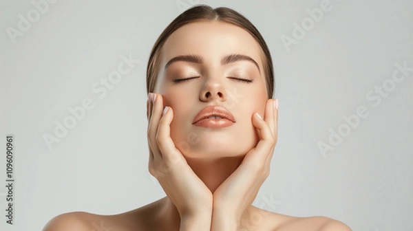 Obraz Radiant Beauty Portrait of a Woman with Soft and Natural Makeup

