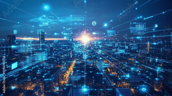 Fototapeta ネオン輝く未来都市の風景