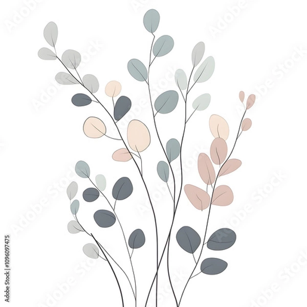 Fototapeta modern 2D doodle cartoon flower concept with open space for text, featuring whimsical floral and leafy elements on crisp white backgrounds.