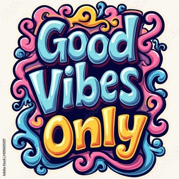 Fototapeta Good Vibes Only Colorful Swirls Typography