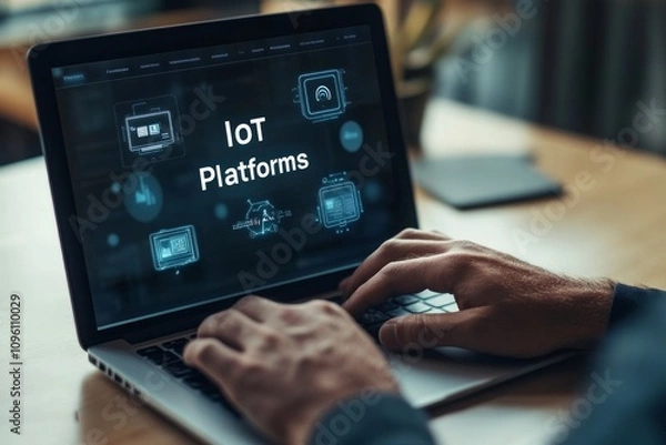 Fototapeta Modern IoT Platforms on a Laptop