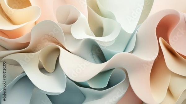Fototapeta Dreamy and organic 3D design with pastel hues and seamless gradients flowing through abstract shapes