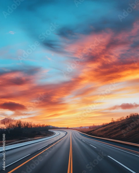 Fototapeta A road of travel through unique landscapes. Landmarks by road by car through nature and a passion for traveling around the world