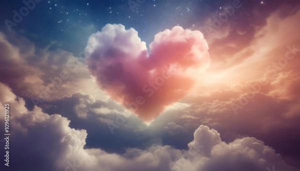 Fototapeta Enchanting Valentineâ€™s Day Heart in Vibrant Clouds: Abstract, Colorful Digital Artwork Radiating Love, Romance, and Dreamlike Beauty â€“ Perfect for Festive and Romantic Inspirations