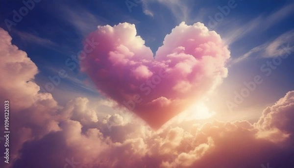 Fototapeta A Stunningly Colorful Valentineâ€™s Day Heart Floating in Dreamy Clouds - Abstract Digital Artwork Celebrating Love with Vibrant Hues and Whimsical Atmosphere as a Unique Visual Masterpiece