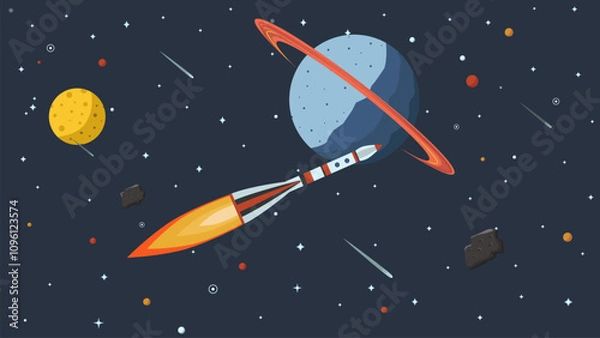 Obraz a white rocket is flying through outer space