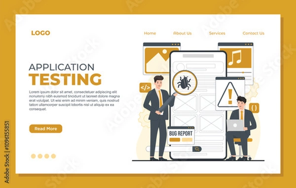 Fototapeta Mobile testing concept landing page template illustration App development bug report