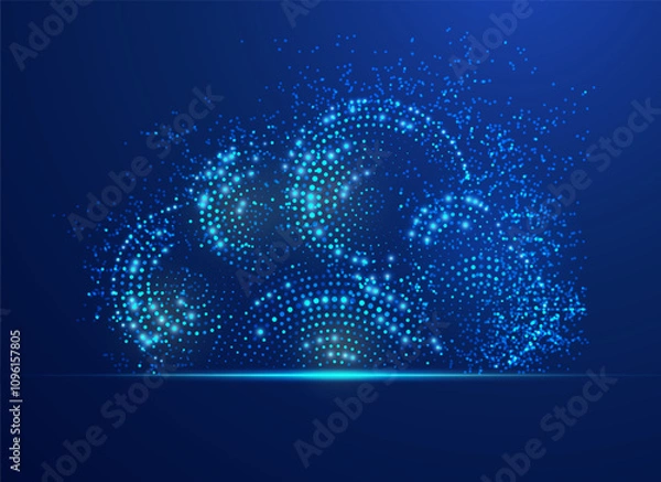 Fototapeta concept of cloud computing or digital transformation, graphic of dotted cloud shape with futuristic element