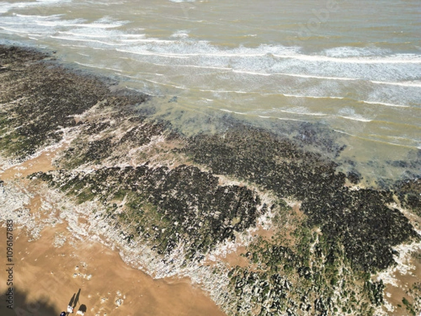 Fototapeta High Angle View of Beautiful British Tourist Attraction of Great Britain at Ramsgate Beach and Ocean City of Kent, England United Kingdom. Drone's Camera Footage Captured on April 21st, 2024