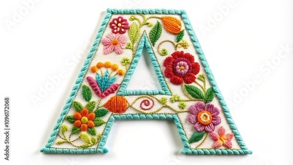 Fototapeta Unique Embroidery Designs of the Alphabet A Isolated on a Pure White Background, Showcasing Intricate Patterns Perfect for Craft Projects, Textile Designs, and Creative Inspirations