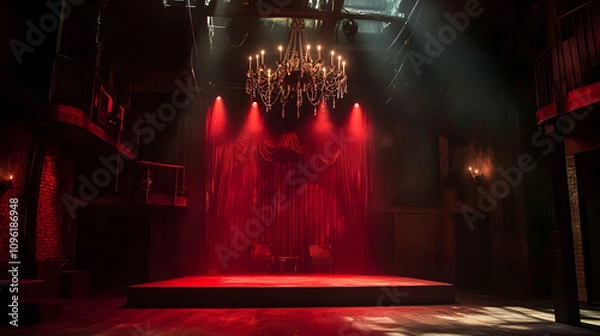 Fototapeta Dramatic stage setting inspired by classic horror themes, with captivating lighting
