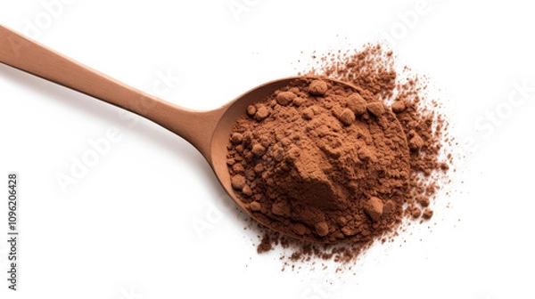 Obraz cacao and chocolate powder and spoon isolated on white background
