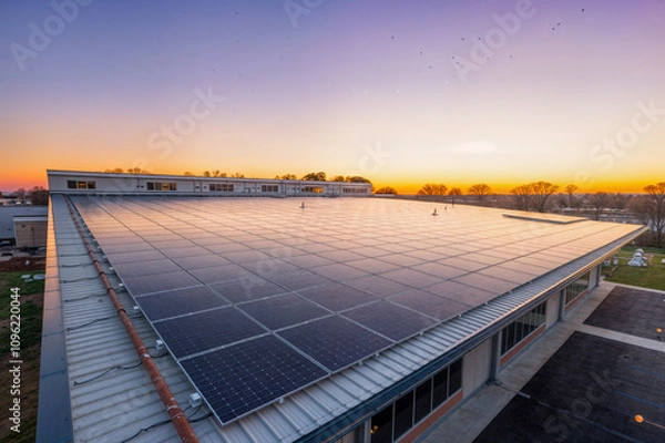 Obraz solar panels at sunset