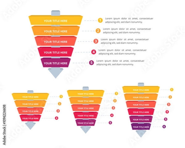 Fototapeta Set of Funnels Infographic with Multiple Step and Editable Text for Business Presentation, Poster, Banner and Booklet.