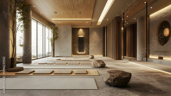 Fototapeta Karate dojo with traditional elements and calming interior