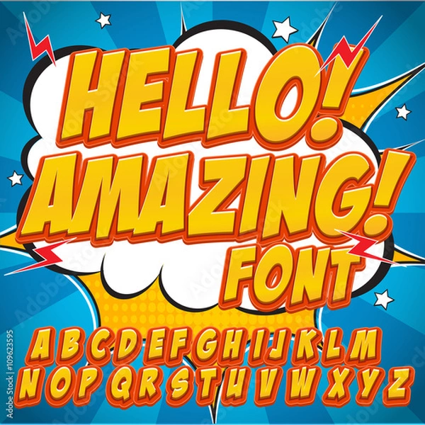 Fototapeta Comic alphabet set. Gold color version. Letters, numbers and figures for kids' illustrations Easy to use for your works.
