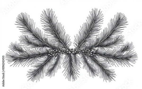 Fototapeta A vector graphic of a fir tree in the style of engraving, featuring intricate details of branches and needles, depicted in monochrome on a white background 