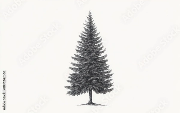 Obraz A vector graphic of a tall, detailed fir tree, designed in the style of traditional engraving
