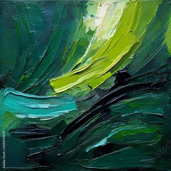 Fototapeta closeup of abstract rough colorfuldark green art painting texture background wallpaper with oil or acrylic brushstroke waves pallet knife paint on canvas