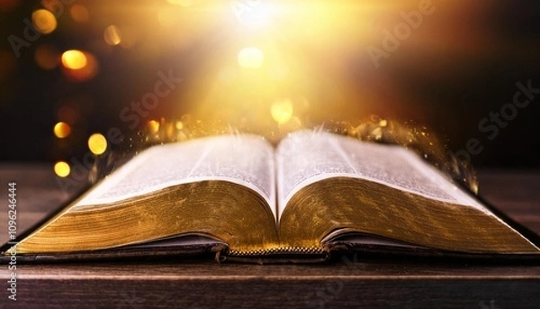 Fototapeta shining holy bible ancient book banner illuminated message generative ai